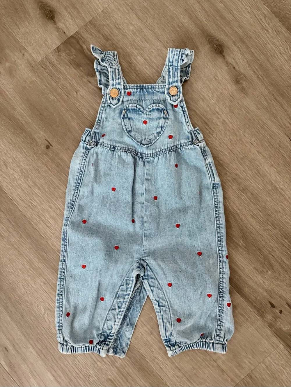 GAP Baby embroidered Denim Heart Overalls with Red Heart Details Size 3-6 months